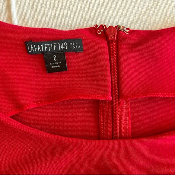 Lafayette 148 New York Ruched Ruffle Front Sleeveless Sheath Dress In Red (X1) - Picture 10 of 15